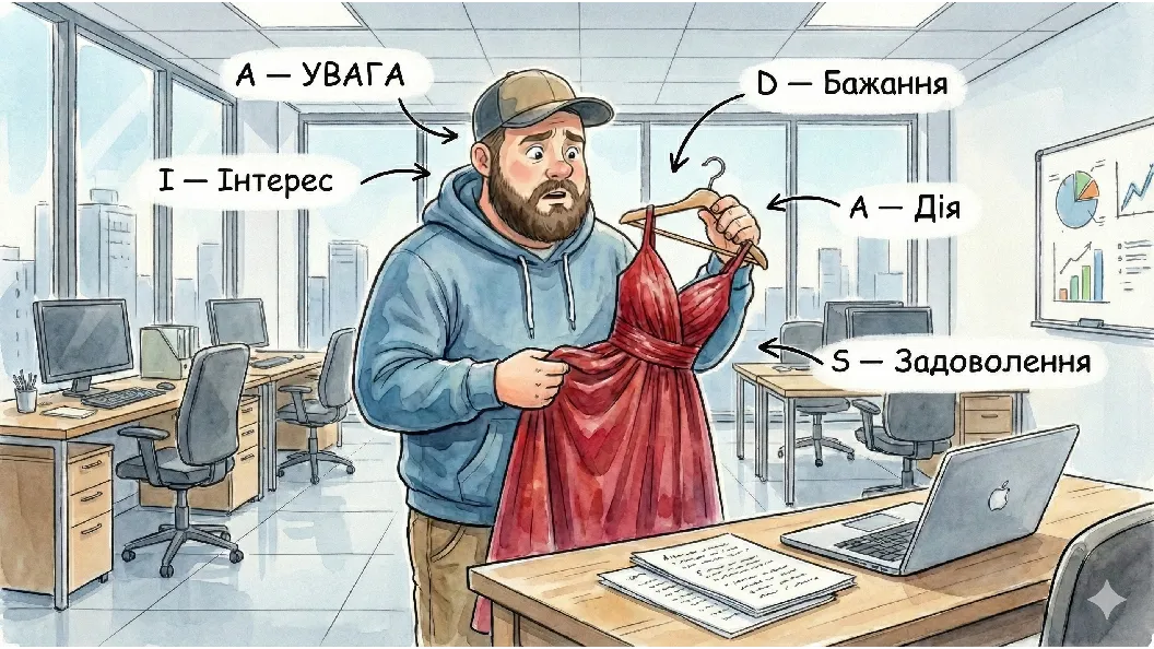 Структура AIDA(S) для товарних описів — копірайтер створює продаючий контент за покроковою формулою